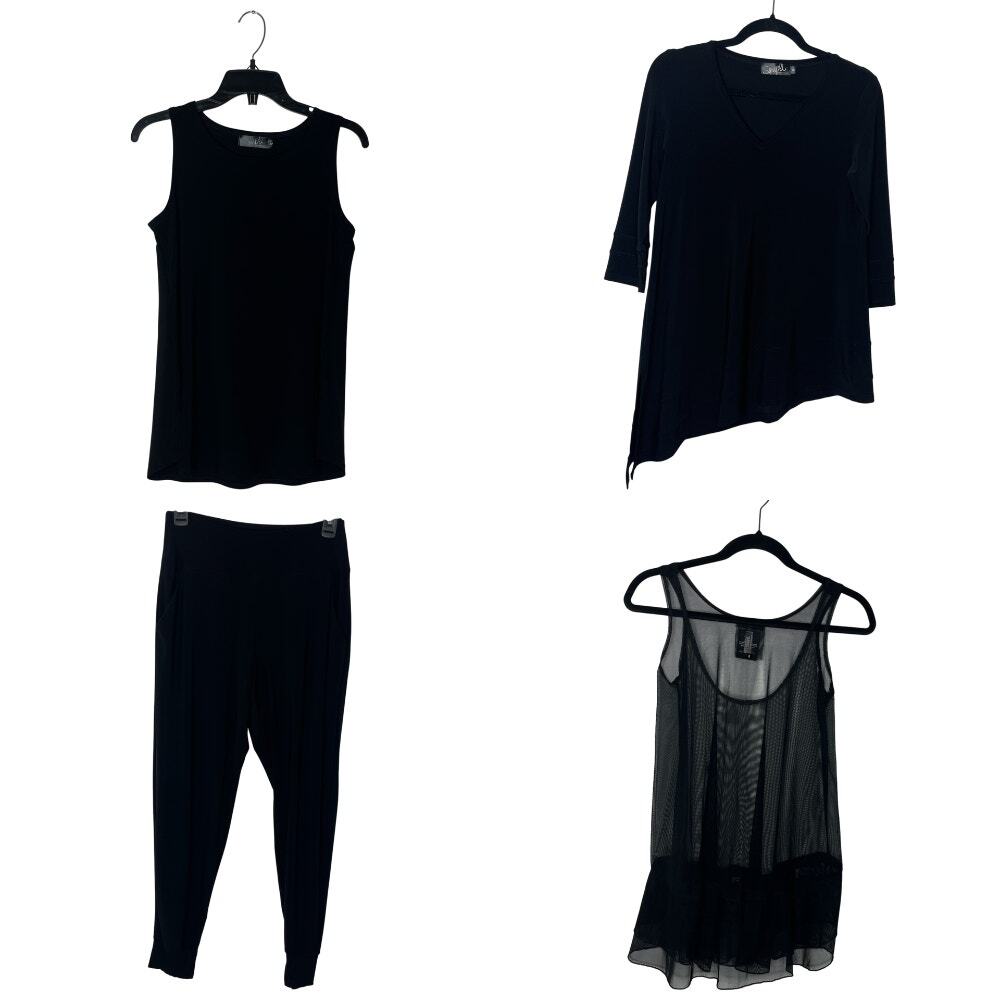 Sympli Size 6 4 Piece Capsule Tops Pants Black Made in Canada Travel